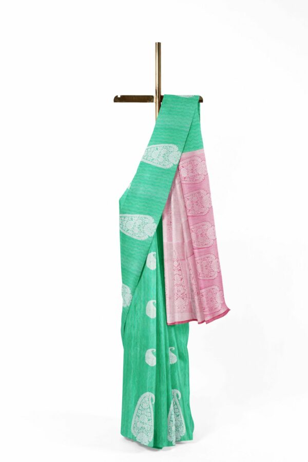 Mint Green saree with mint green border - Image 2