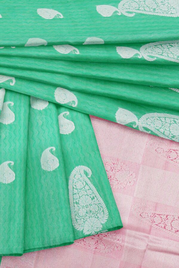 Mint Green saree with mint green border - Image 5