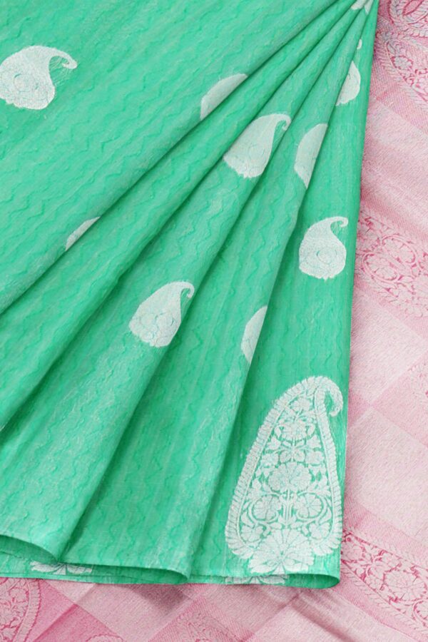Mint Green saree with mint green border - Image 6