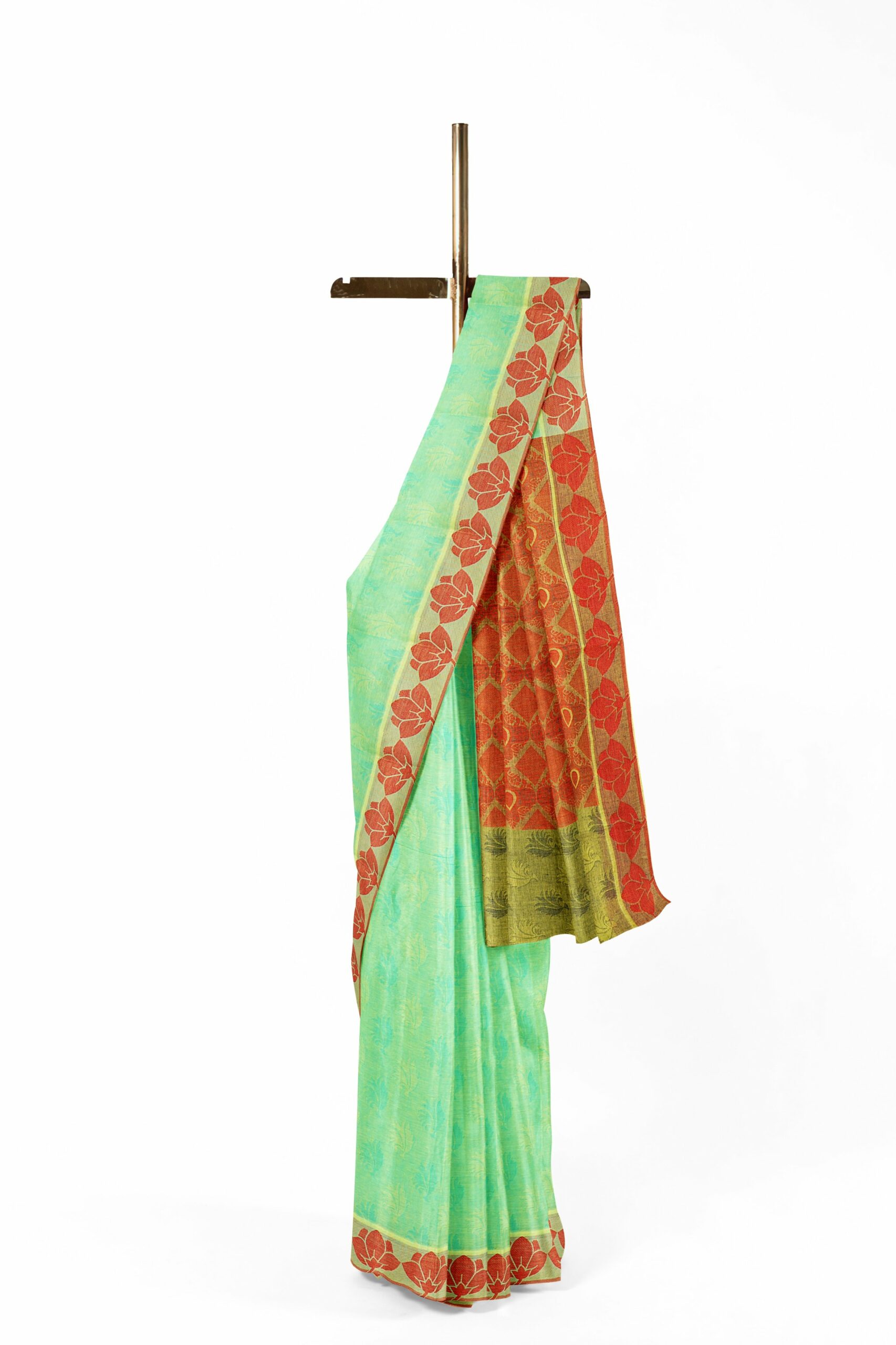 Mint Green saree with red border - Image 2