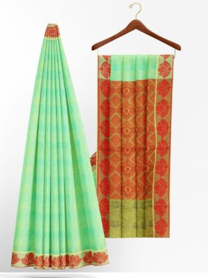 Mint Green saree with red border