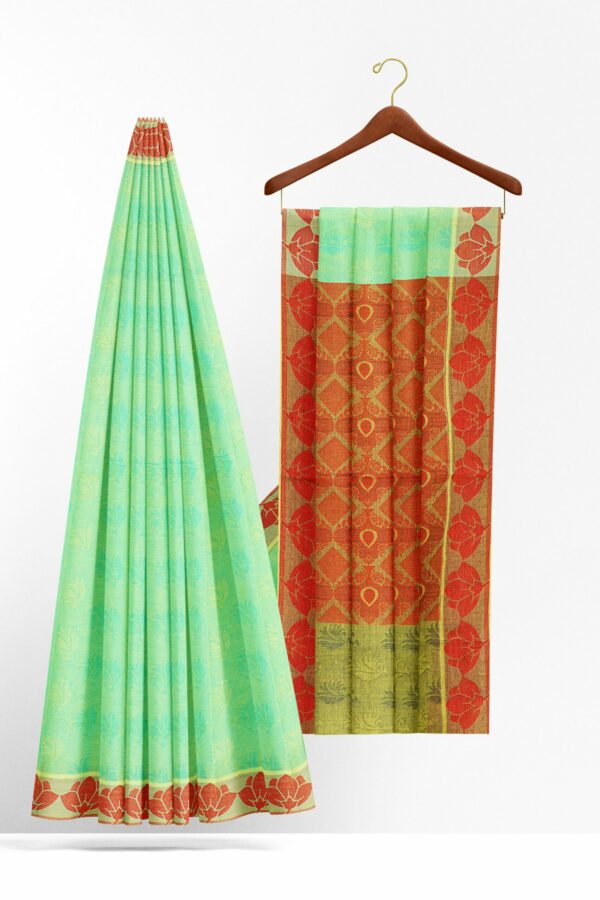 Mint Green saree with red border