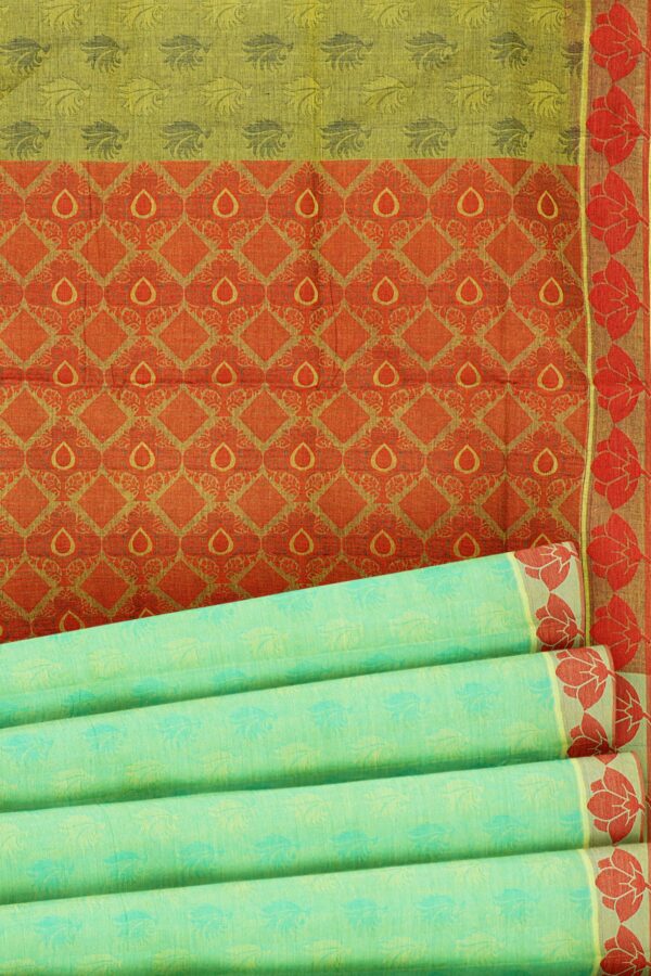 Mint Green saree with red border - Image 4