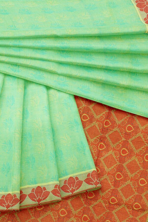 Mint Green saree with red border - Image 5