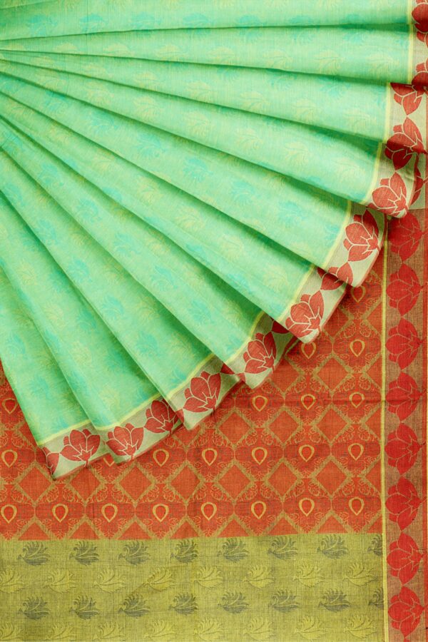 Mint Green saree with red border - Image 6
