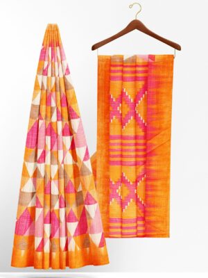 Orange design saree with orange border