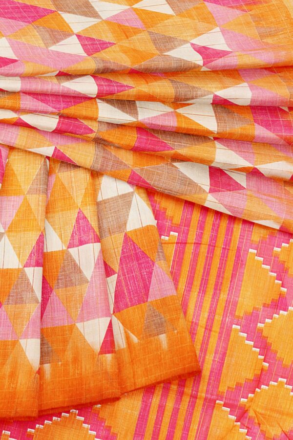 Orange design saree with orange border - Image 5