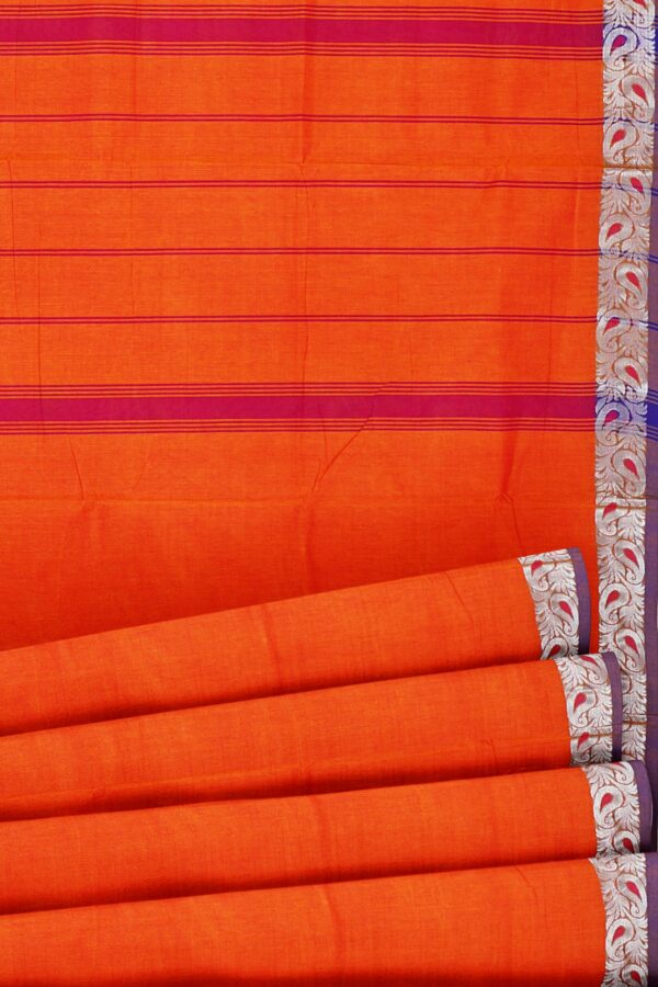 Orange Saree with blue border - Image 4