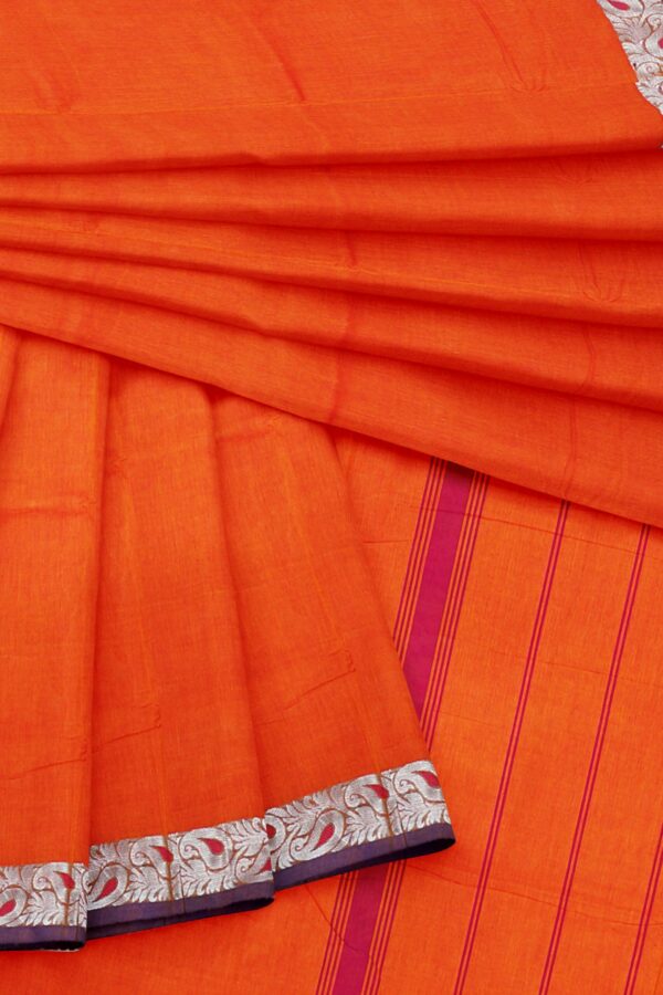 Orange Saree with blue border - Image 5