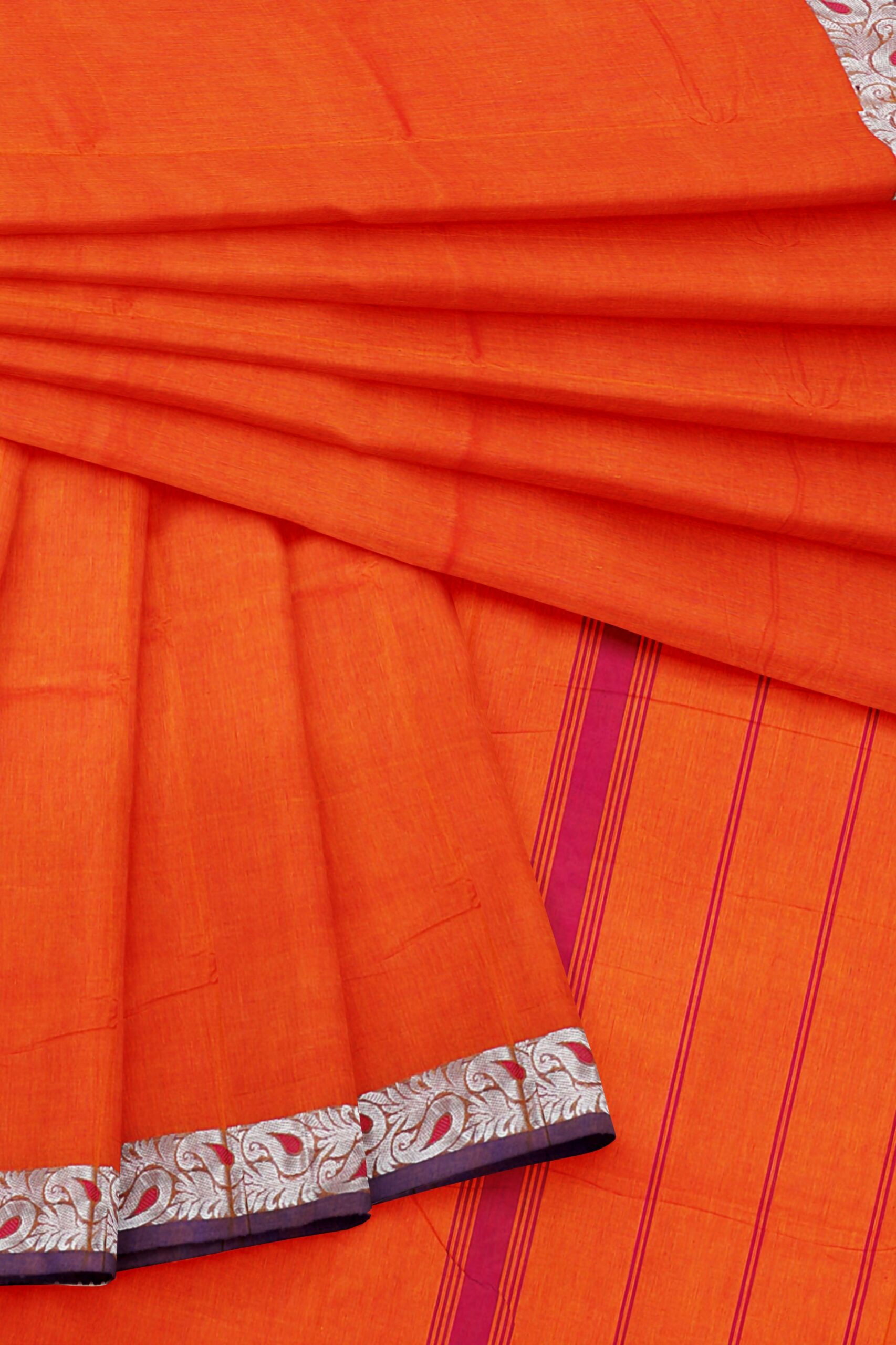 Orange Saree with blue border - Image 5