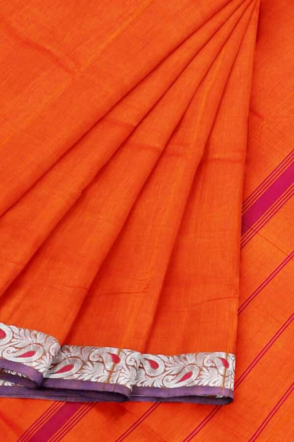 Orange Saree with blue border - Image 6