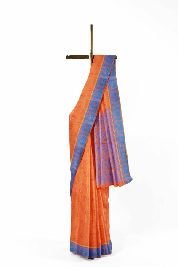 Orange Saree with blue border - Image 2