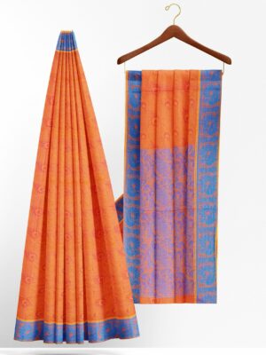 Orange Saree with blue border