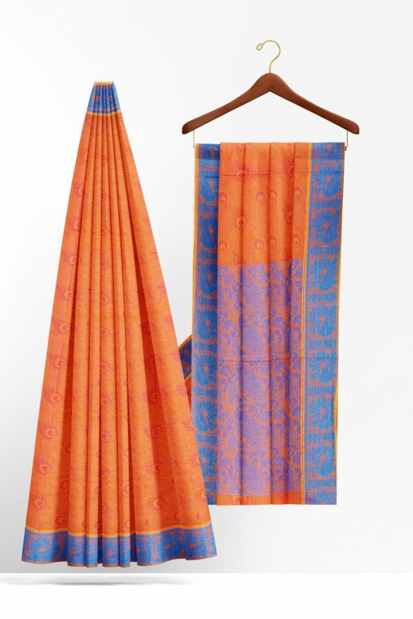 Orange Saree with blue border