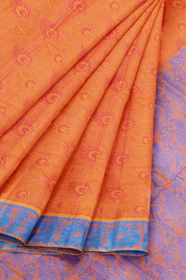 Orange Saree with blue border - Image 6