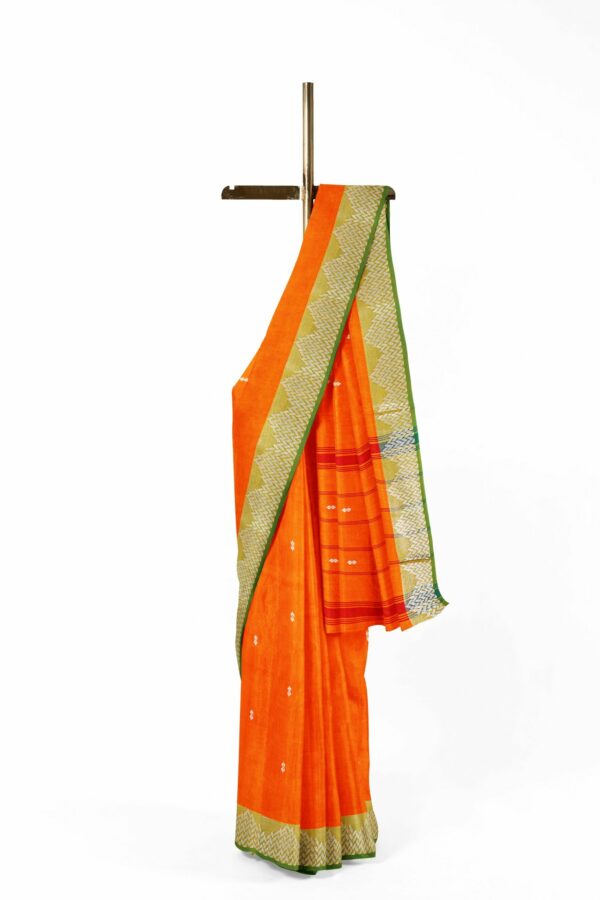 Orange Saree with green border - Image 2