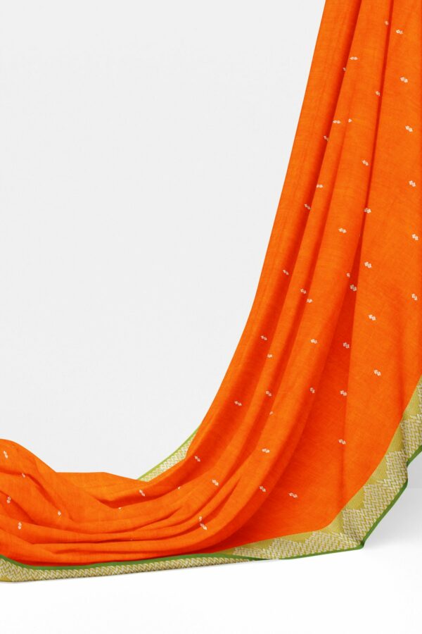Orange Saree with green border - Image 3