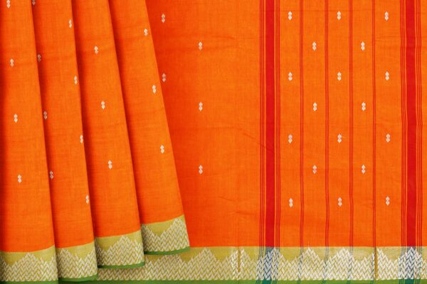 Orange Saree with green border - Image 4