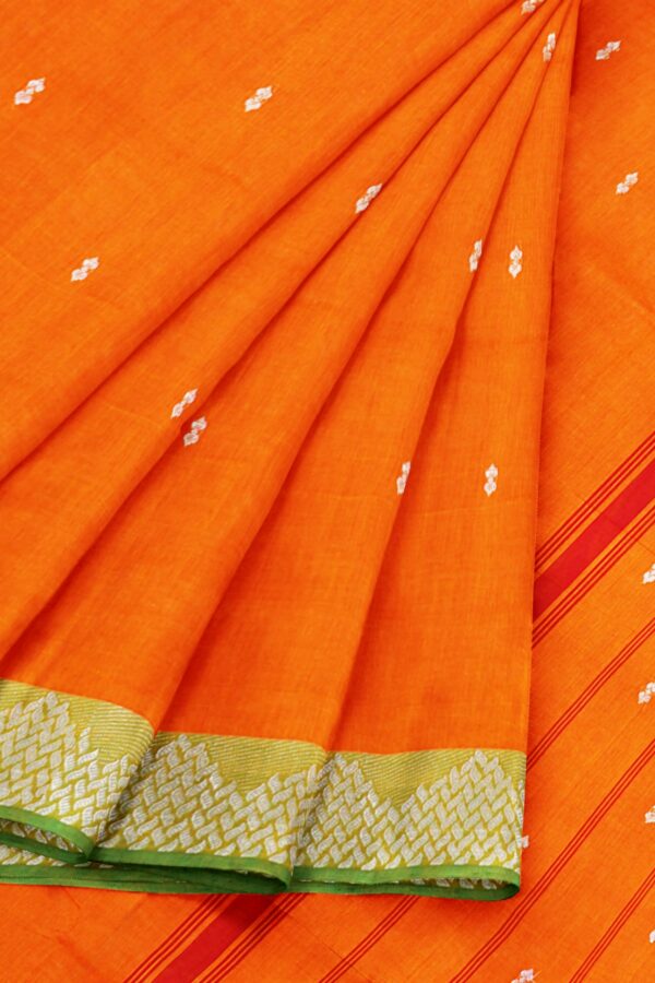 Orange Saree with green border - Image 6