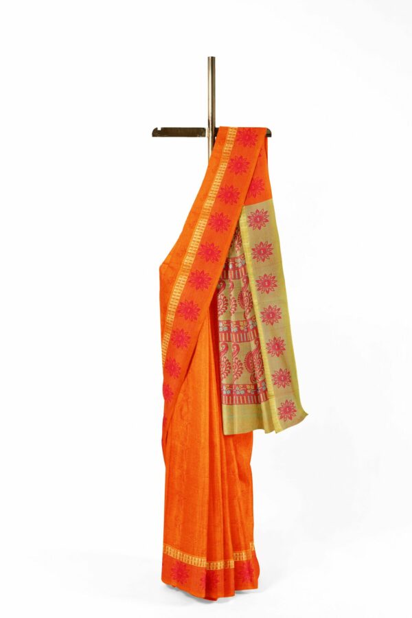 Orange Saree with orange border - Image 2