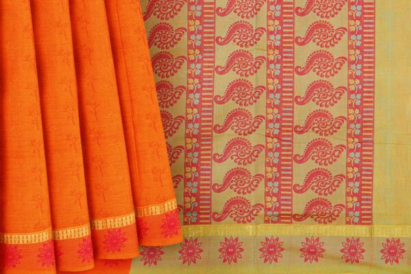 Orange Saree with orange border - Image 4