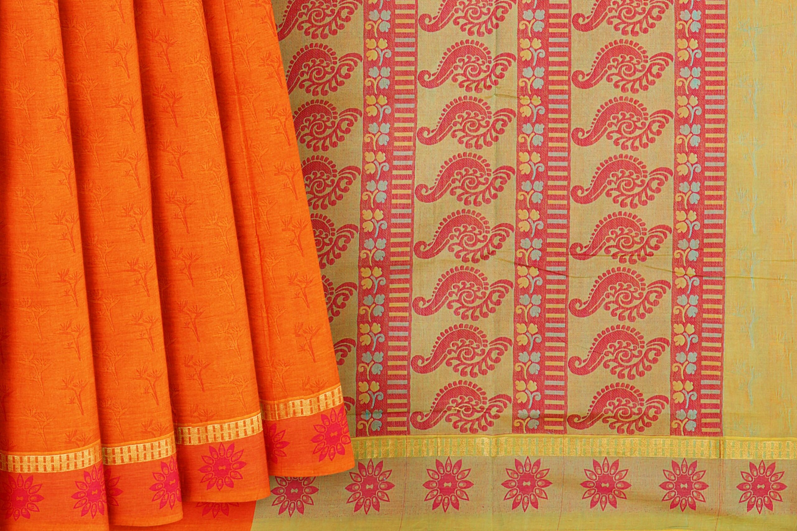 Orange Saree with orange border - Image 4