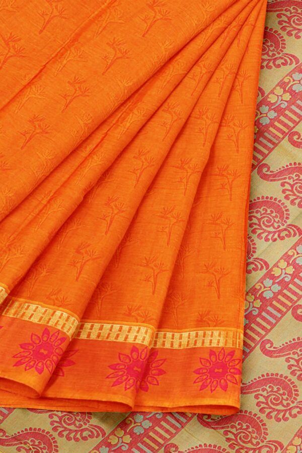 Orange Saree with orange border - Image 6