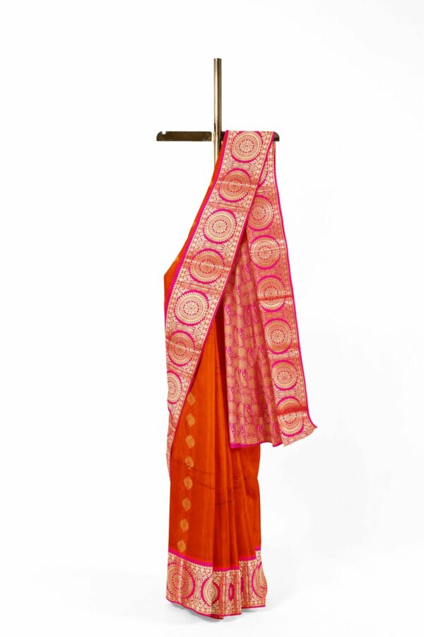 Orange saree with pink border - Image 2