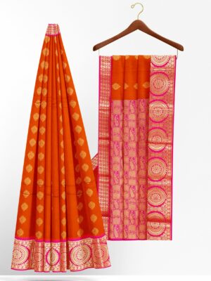 Orange saree with pink border