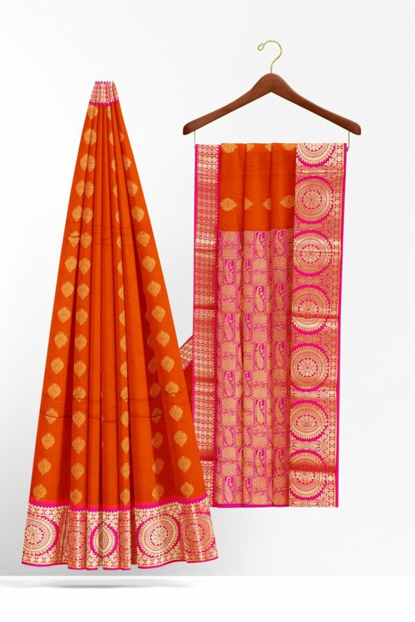 Orange saree with pink border