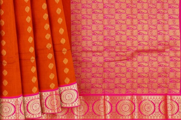 Orange saree with pink border - Image 4
