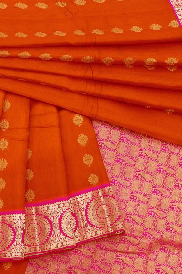 Orange saree with pink border - Image 5