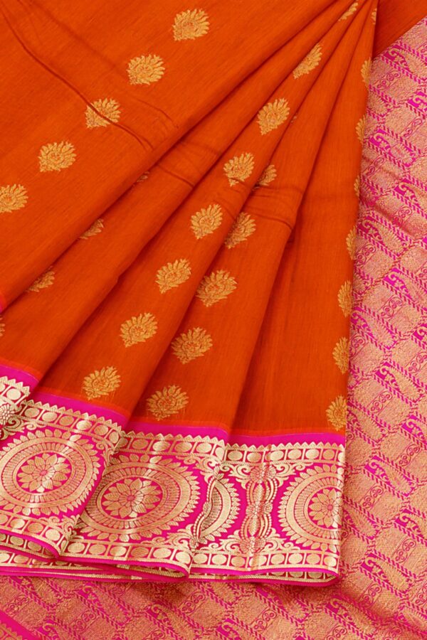 Orange saree with pink border - Image 6