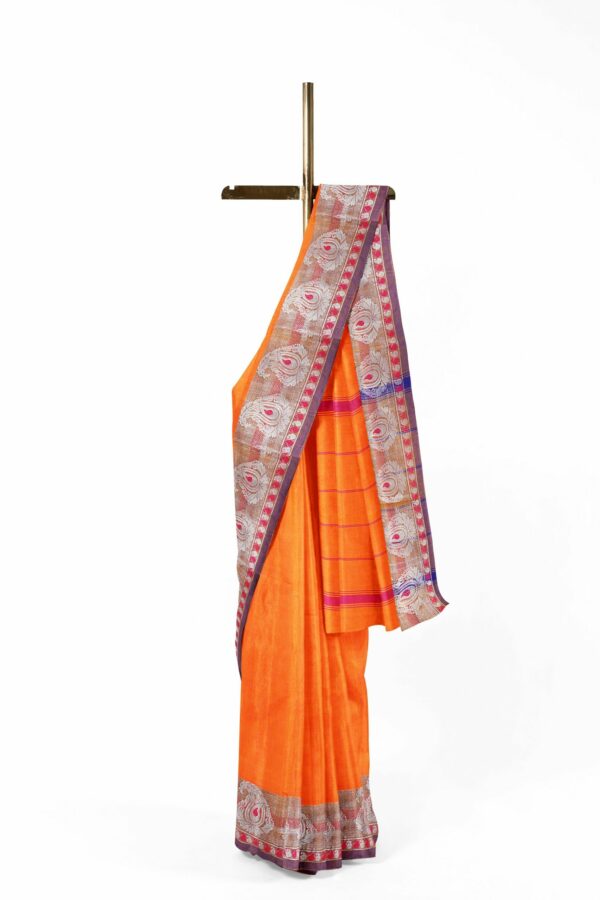 Orange Saree with Red Silver border - Image 2