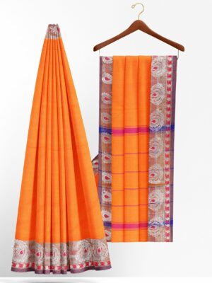 Orange Saree with Red Silver border