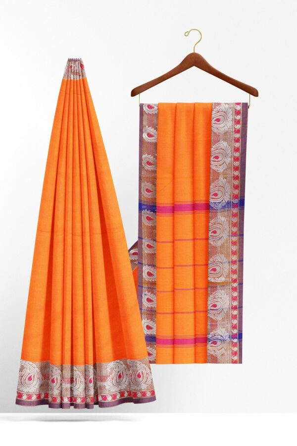 Orange Saree with Red Silver border