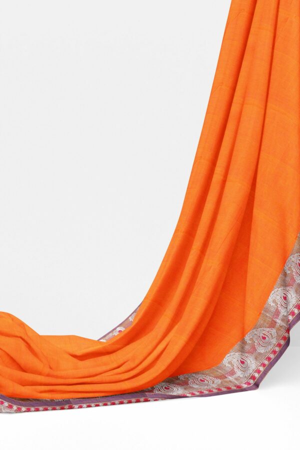 Orange Saree with Red Silver border - Image 3