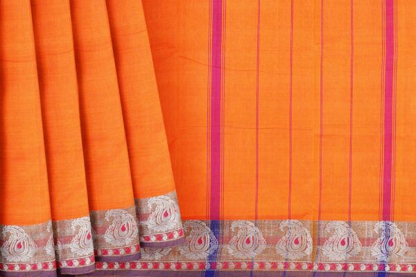 Orange Saree with Red Silver border - Image 4