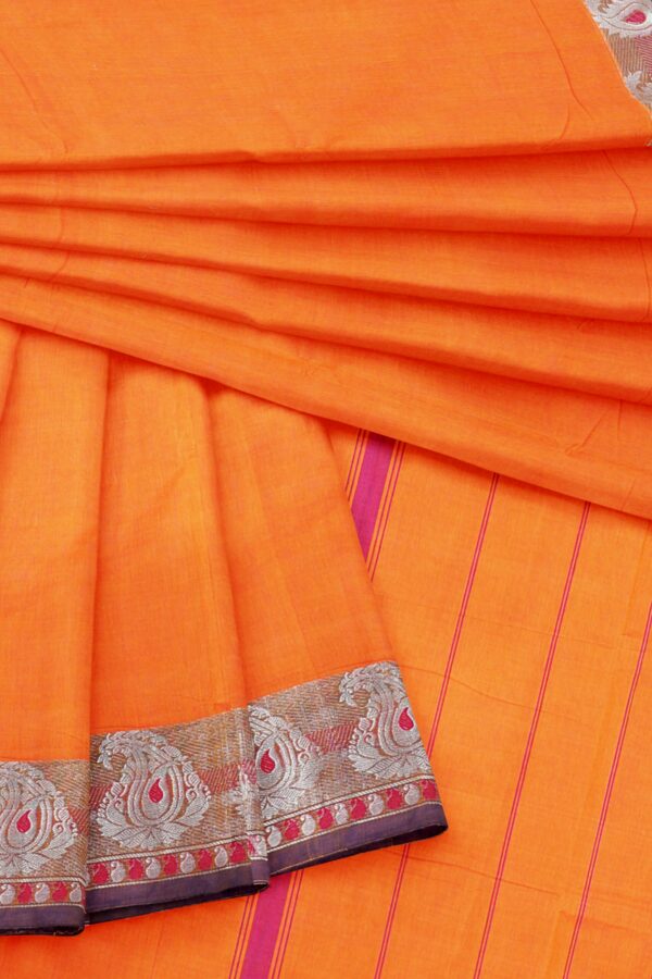 Orange Saree with Red Silver border - Image 5