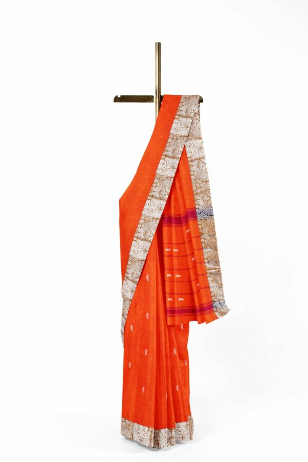 Orange Saree with Silver border - Image 2