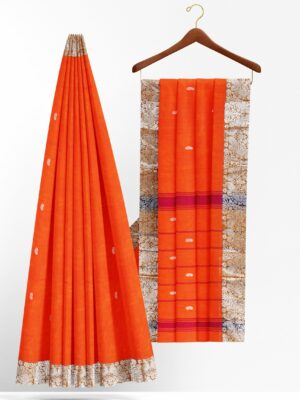 Orange Saree with Silver border