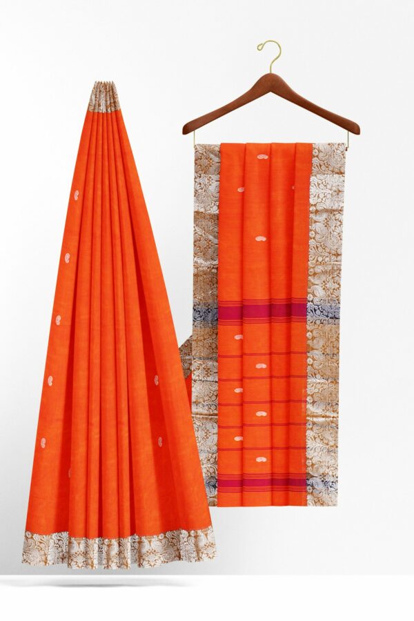 Orange Saree with Silver border