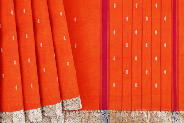 Orange Saree with Silver border - Image 4