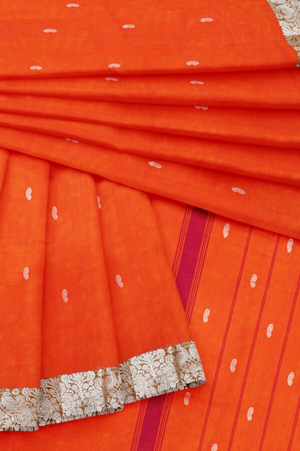 Orange Saree with Silver border - Image 5