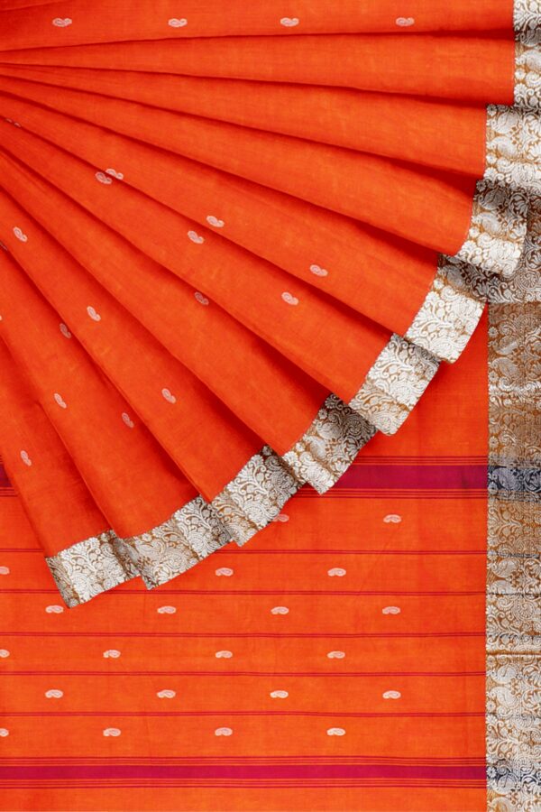 Orange Saree with Silver border - Image 6