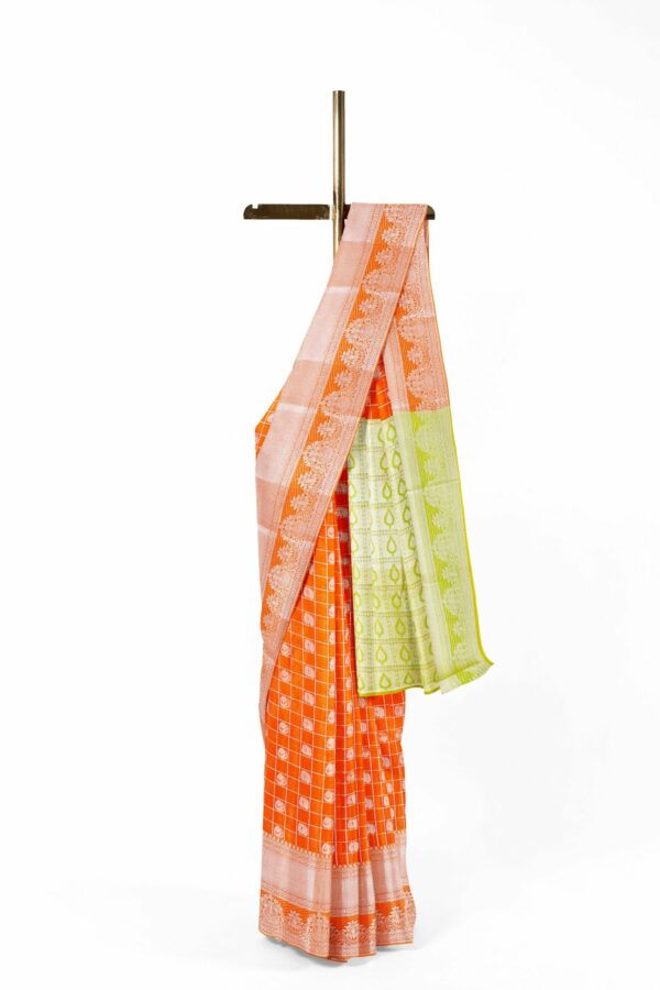Orange Saree with Silver border - Image 2