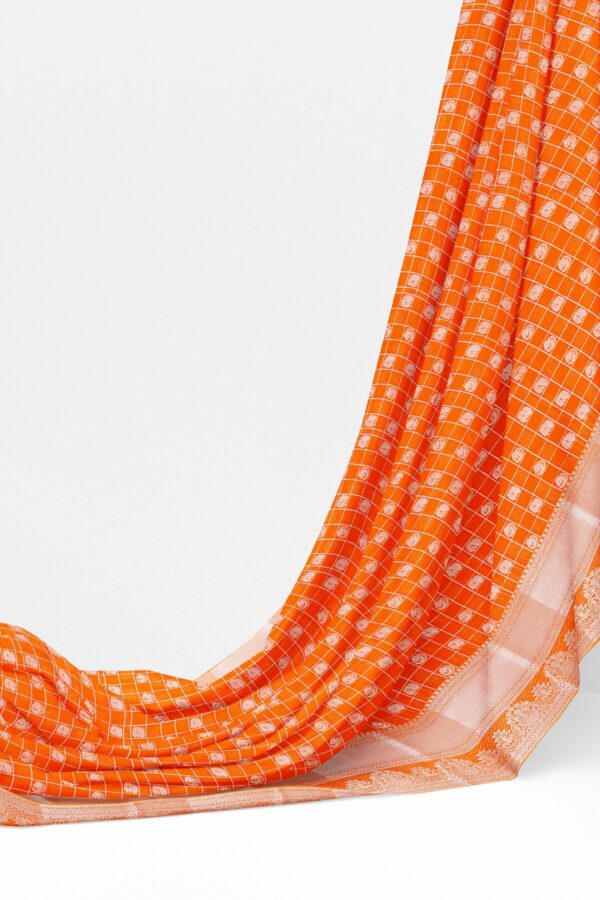 Orange Saree with Silver border - Image 3