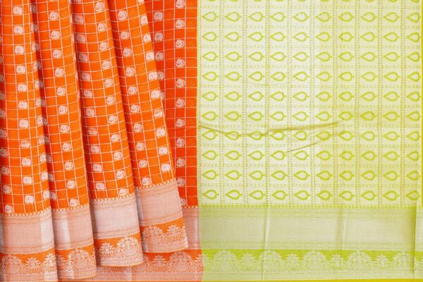 Orange Saree with Silver border - Image 4