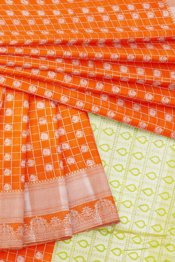 Orange Saree with Silver border - Image 5
