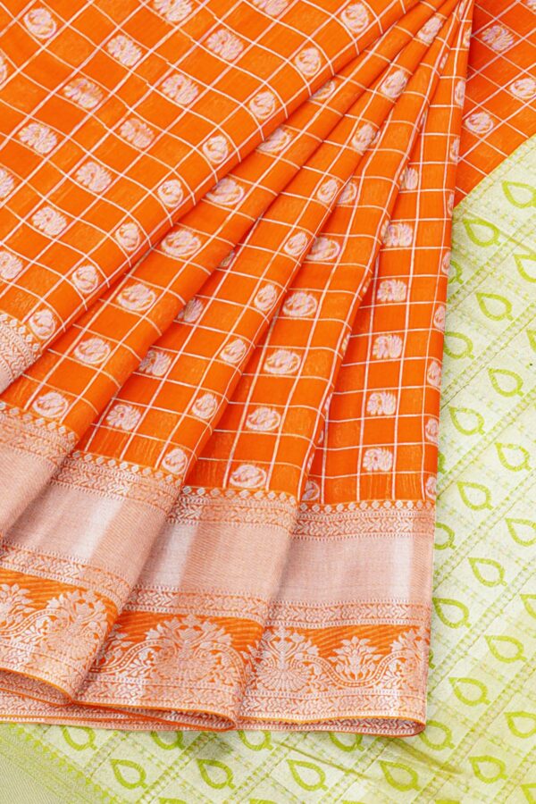 Orange Saree with Silver border - Image 6